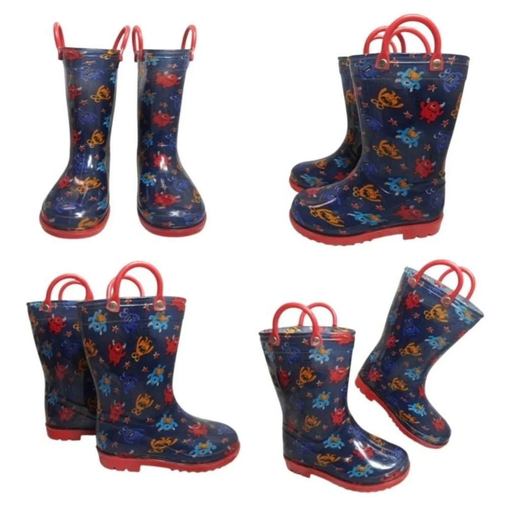 Magellan Outdoors Rain Boots Size 9 Monsters‎ Toddler Boys Navy Blue Waterproof